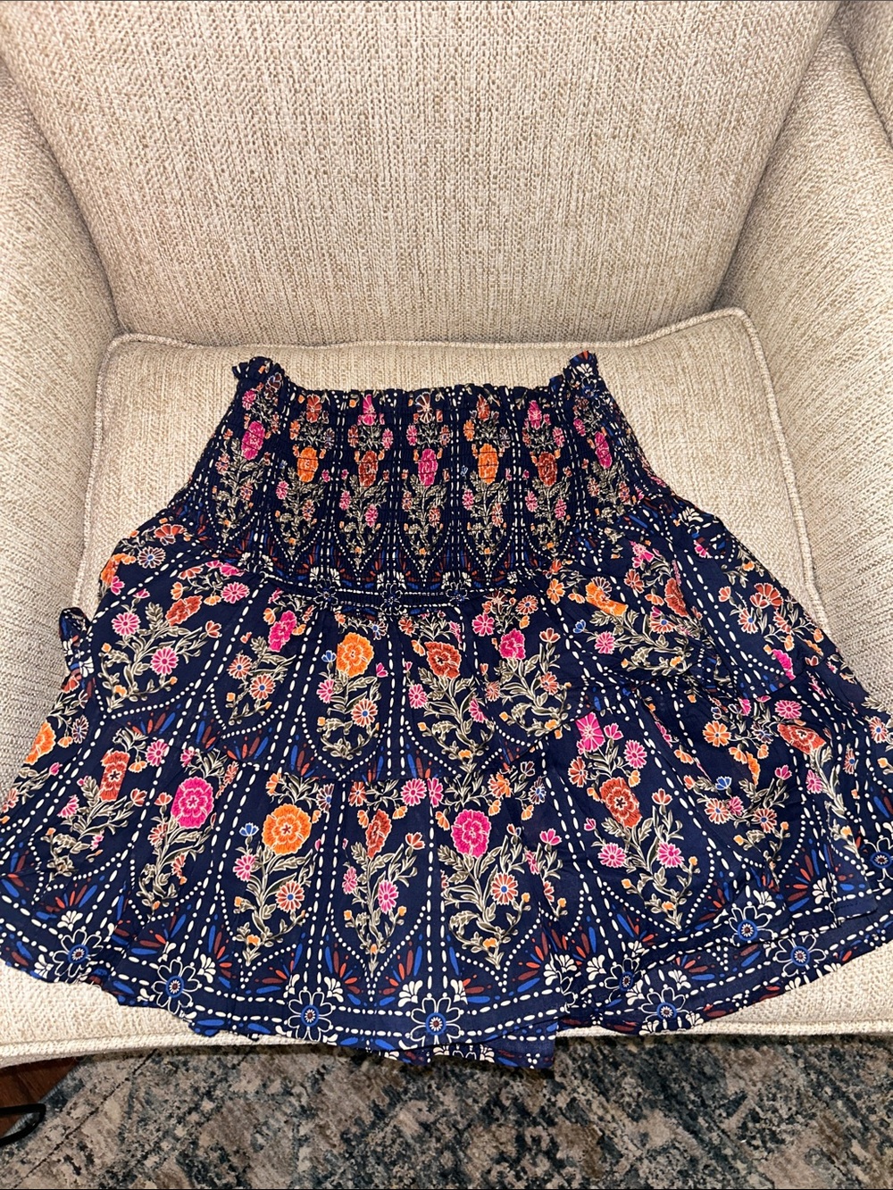 Floral Smocked Navy Tiered Mini Skirt